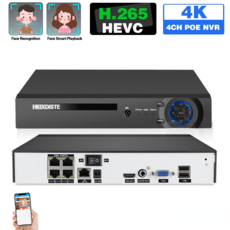 H.265 NVR 4CH CCTV 네트워크 녹화기 4K 비디오 감시 녹화기 5MP POE NVR 보안 시스템 P2P XMEYE 8MP 4채널, 미국 플러그