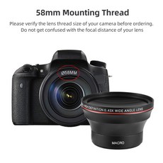 카메라 렌즈 키트 캐논호환 EOS 70D 77D 80D 1100D 700D 650D 600D 550D 300D 용 0.43X 광각 렌즈 및 매크로 교체 58mm, 1개