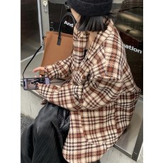 오버핏 벨티드 체크롱코트 코트 라운드 코튼 알파카 머플러 믹스 시슬리 핏