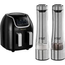 Russell Hobbs 더블 챔버 핫 에어 프라이어 [2칸: 4.25L 또는 바구니 8.5L] 에어프라이어 SatisFry Snappi(8개 프로그램 식기세척기 사용 가능 터, Set: includes salt and pepper