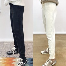 스토리원 여성 사이드 꽈배기 라인 니트 조거 팬츠 바지 WM-PT039