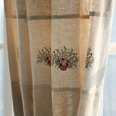 [바보사랑]꽃가람 자수 북유럽 린넨 커튼 베이지, 커튼링30개(지름2.5cm)