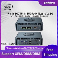 인텔 코어 i7 11657 i5 1135G7 미니 PC 팬 소프트 라우터 4x i225 i226 2.5G LAN HDMI DP pfSense 방화벽 기기 ESXI AES-NI, 78.16G Ram 256GNVME - Pentium