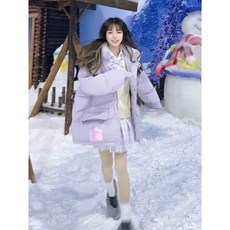 보라색 두꺼운 여성 겨울 가을 계절 패딩점퍼 스탠딩카라 웰론