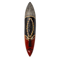 Black and Red Ghanaian Sese Wood Wall Mask with Aluminum Accents Show Your Strength', 본상품