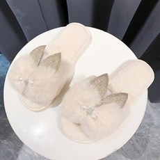 보헤미안 컴포트 실내외 털슬립화 귀여운 고양이 털 슬리퍼