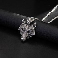 게르마늄목걸이 새로운 셀틱 늑대 머리 북유럽 부적, 01 black, 1개