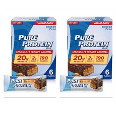 퓨어 프로틴 초콜릿 피넛 카라멜 로우 슈가 에너지 바 Pure Protein Bars Snacks 1.76oz 50g 6개입 2팩, 1개