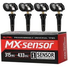 Autel TPMS 센서 4팩 MX-센서 315/433mhz 듀얼 주파수 범용 TPMS 센서 교체품 99% 차량용 Autel TPMS Tool로 프로그래밍 가능 (고무 밸브), Autel TPMS 센서 4팩 MX-센서 315/433