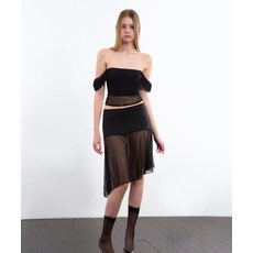 VINAJ 미디 언발 시스루 스커트 커버업 (Black)