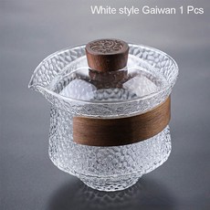 고 유리 가이완 내열 주전자 나무 손잡이 차 그릇 찻잔 다도 컵 세트 Pu Erh, White Gaiwan 1pcs