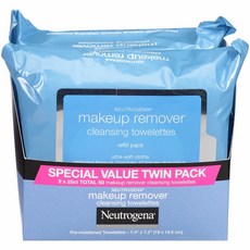Neutrogena Makeup Remover Cleansing Towelettes 뉴트로지나 메이크업 리무버 클렌징 티슈 25장 트윈팩, 1개, 1개