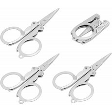 영국직배송 QUMENEY 4PCS 스테인리스 스틸 폴딩 가위 미니 휴대용 공예 여행 포켓 커터 공예 캠핑 비상 서바이벌 아웃도, 단일옵션