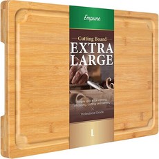엑스트라 라지 도마 40.6cm(16인치) 주방용 대나무 도마 주스 그루브 및 손잡이 포함 고기 치즈 보드용 주방 도마 튼튼한 서빙 트레이 L Empune