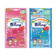 KINCHO 킨초 카오링 모기 퇴치 팔찌 핑크1(꽃향30개입)+블루1(과일향30개입) x 1세트, 핑크+블루