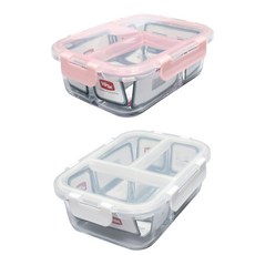 위녹스 유리반찬통 나눔반찬통 3칸 직사각 1040ml 컬러선택, 화이트