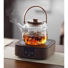 내열유리 차주전자 티포트 찻잔 1000ml 내열유리티팟 투명티팟, 1L, 4. 광택나무뚜껑1000ml(방폭), 1개