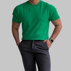 남자 린넨 라운드넥 반팔 무지 니트 스판 워셔블 봄 여름 남녀공용 커플 엘로 남자다잉