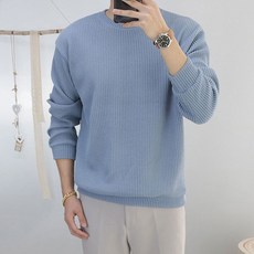 로코비전 오버핏 골지 니트 맨투맨 남자 라운드 티셔츠