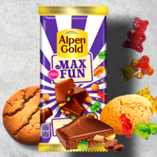 Alpen Gold Max Fun Шоколад с шипучей карамелью, печеньем и желе, 150 г