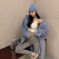 인싸템 하프기장 마저도 모자 패딩 웰론 눈길을 끄는 스윗 두꺼운 라이크 램스울 여성 무릎넘어 겨울 가을 옷, 블루