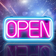 LED보드나라 영업중 간판 24시 OPEN LED 네온 사인 카페 간판, NO. 01 A_핑크스카이블루 보드 - 돌돌이전광판