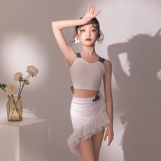 라틴댄스복 주니어 의상 세트 민소매 스커트 화이트 여아 연습복 무대 공연