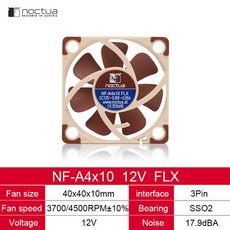 쿨링팬 냉각팬 Noctua NF-A4x10 PWM 40mm 컴퓨터 케이스 팬 자기 안정화 베어링 저소음 냉각 5V 12V SS0, 12V 3PIN FLX, 01 12V 3PIN FLX, 1개