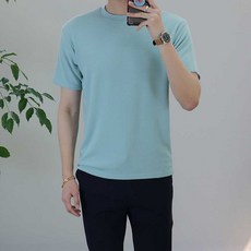 로코비전 쫀쫀한 소프트 반팔 니트 남자 부드러운 라운드 커플 스판