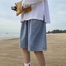 여성용 와이드 밴딩 버뮤다 데님 팬츠 데일리 여름 청 반바지 댓데님5부밴딩팬츠