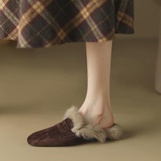 퍼 슬리퍼 여외 로퍼 슬리퍼 반슬리퍼 프렌치 리얼 가죽 뮬러 겨울 단화 빅사이즈