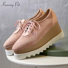 Krazing 냄비 양 스웨이드 방수 플랫폼 높은 패션 웨지 높은 뒤꿈치 펌프 높은 qulity 레이스 수제 럭셔리 신발 l05
