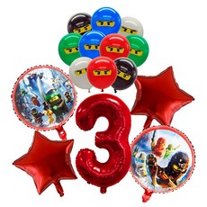 닌자고 테마 일회용 식기 생일 파티 장식 라텍스 알루미늄 호일 풍선 어린이 이벤트 용품 새로운 배너, 21 Balloon Set 3 -25pcs
