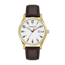 Bulova 카라벨 트래디셔널 쿼츠 남성용 시계 브라운 레더 스트랩 스테인리스 스틸 (모델: 44B116)