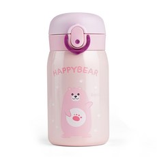  미니 어린이 유치원 보온병 물병 물통+텀블러스트랩 핑크 250ml (해피베어)  상품 이미지