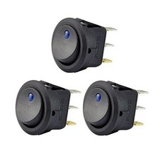 AutoEC 3pc 12V 20A 카트럭 라운드 로커 토글 LED 스위치 블루라이트 SPST 온오프 제어, Blue, 3 pcs - led스위치