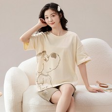 큰귀멍멍 편한 여성 잠옷 여름 반팔 반바지 홈웨어 세트