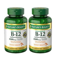 Nature's Bounty 네이쳐스 바운티 빠른 흡수 비타민 B-12 2500 mcg 300정 체리맛, 2병