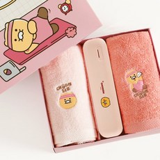 카카오 코마사 핑크 타올 (2개) + 휴대용 칫솔 살균기 선물 세트