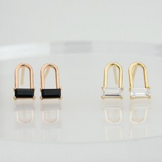 히헤이츠미 여성용 14K 심플 화이트 큐빅 자물쇠 귀걸이