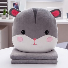 차량용 쿠션 베개 이불 겸용 접이식 에어컨 담요 자동차 내부 쿠션 쓰리 인원 사무실 낮잠 홍과장몰, 햄스터