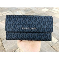 129673 마이클코어스 Jet Set Travel 라지 Trifold 지갑 시그니처 MK 브라운 블랙 핑크