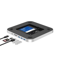 Qwiizlab 듀얼 드라이브 인클로저가 있는 USB C 허브 맥 스튜디오 맥 미니 M2/M1/인텔용 도킹 스테이션 Type-C 10Gbps 카드 리더기 104MB/s M.