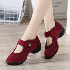 여성 통기성 댄스화 라인댄스화 스포츠댄스 신발 구두 굽높이 4cm (블랙 와인 그린)