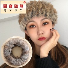 여성 넓은 라인 뽀글이 모피 넥 워머 모자 겨울 가을 계절 외출 리얼 토끼털 반다나 헤어밴드 터번