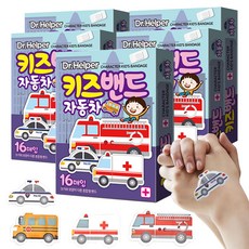 닥터헬퍼 캐릭터 키즈밴드 자동차 단독 모양 혼합형 유아 어린이 상처밴드 일회용 반창고 16P 5개, 16개입