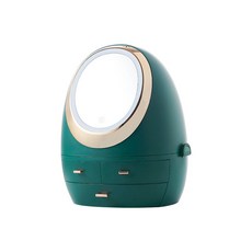 탁상등 화장함 수납함 휴대용 LED 거울 스킨케어 먼지 방지 서랍식 망홍 화장품 비치, 녹색 단면 렌즈