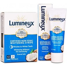Lumineux Oral Essentials 치아 미백 스트립 및 치약-민감성 없음-치과 의사가 공식화 및 인증 된 무독성-인공 향료 색상 및 SLS 없음, 단일
