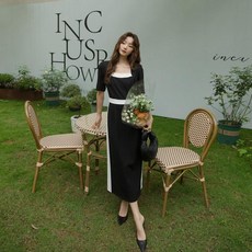다들 이브닝 파티룩 블랙화이트 긴팔 반팔 H형 2XL 70kg 원스텝 미디 스커트 롱 원피스 봄 의상 PD12-8