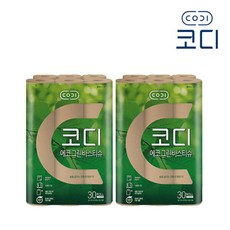 [쌍용] [씨앤비] 코디 에코그린 화장지 3겹데코 30M 30롤 2팩, 60개, 30개입